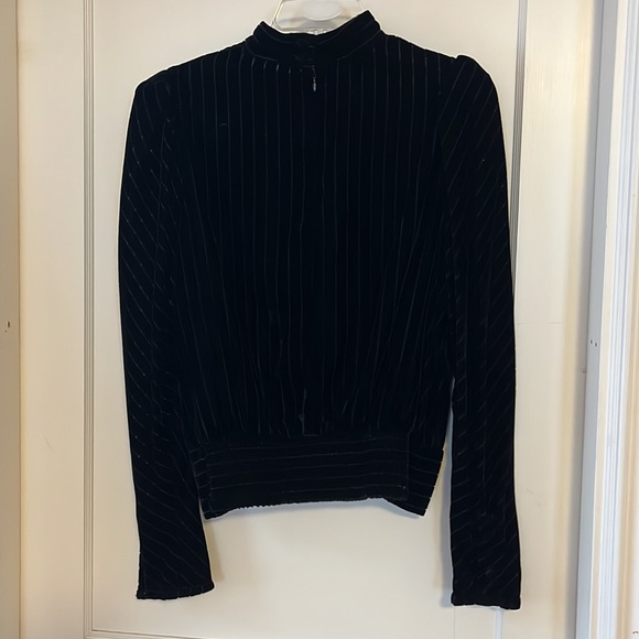 FRAME Black Velvet Smocked Waist Striped Top (Size M) - Picture 6 of 6